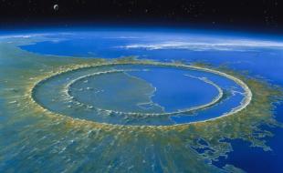 An image of how the Chicxulub crater, created by a huge asteroid striking near the coast of Mexico, may have looked. (Photo: Detlev van Ravenswaay/Science Source via Facebook.)