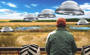 Artwork on a new Canadian coin commemorating a reported UFO sighting on a Saskatchewan farm. (Image: Royal Canadian Mint via Facebook.)